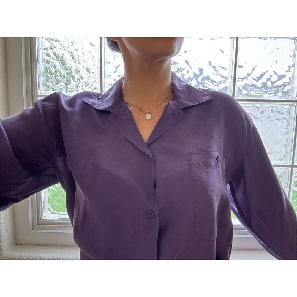 SCNY women’s vintage plum purple 100% silk long sleeve button up blouse M-L
